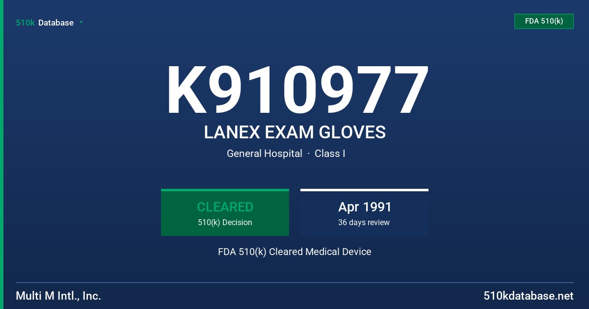 K910977 LANEX EXAM GLOVES FDA 510(k) Cleared Medical Device