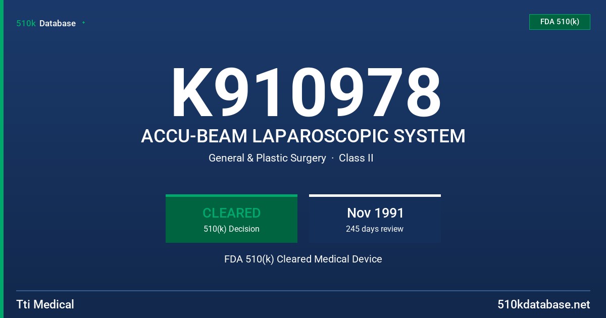 K910978 ACCU-BEAM LAPAROSCOPIC SYSTEM FDA 510(k) Cleared Medical Device
