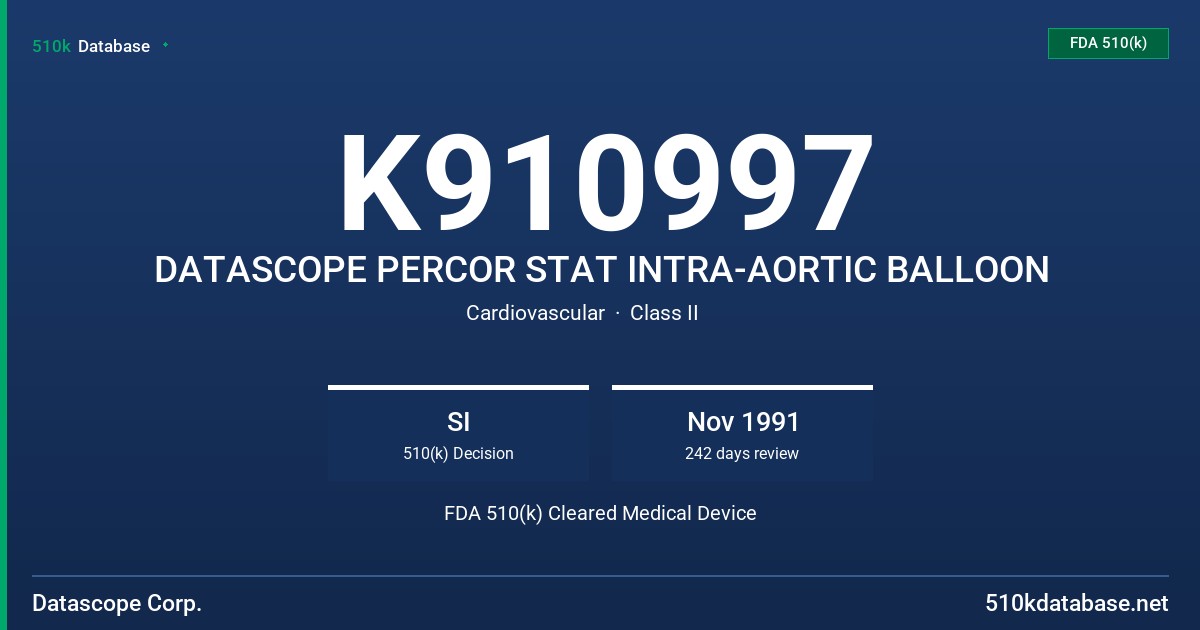K910997 DATASCOPE PERCOR STAT INTRA-AORTIC BALLOON FDA 510(k) Cleared Medical Device