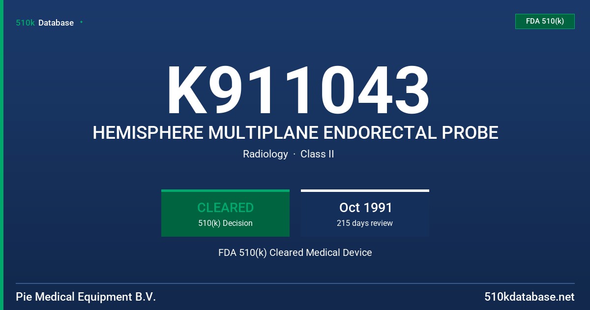K911043 HEMISPHERE MULTIPLANE ENDORECTAL PROBE FDA 510(k) Cleared Medical Device