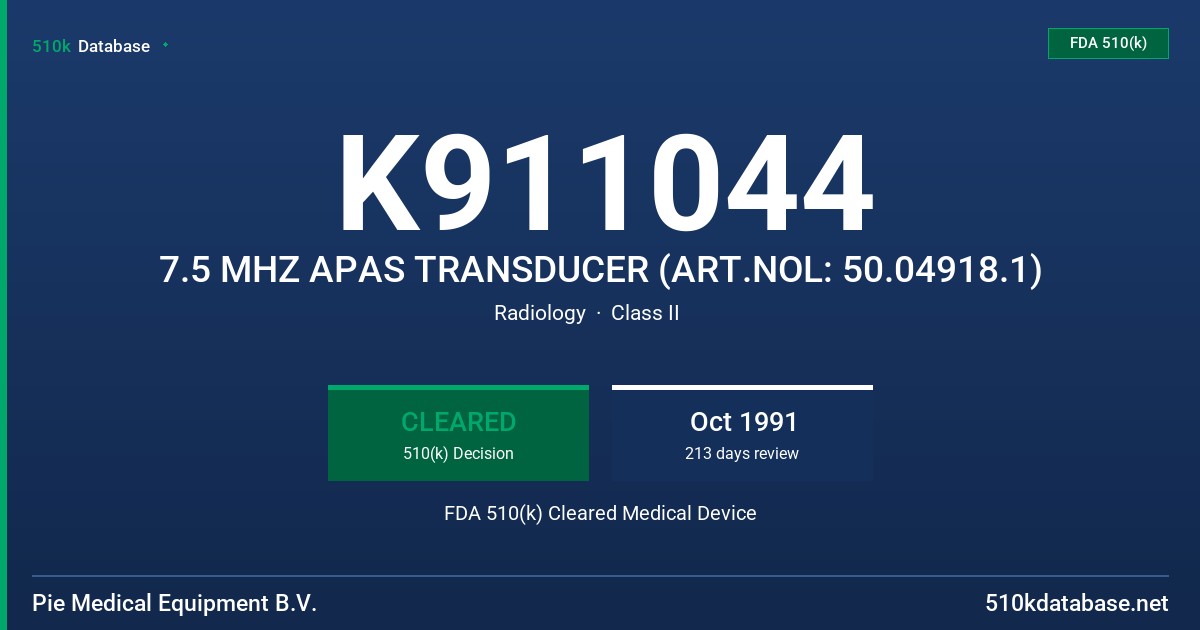 K911044 7.5 MHZ APAS TRANSDUCER (ART.NOL: 50.04918.1) FDA 510(k) Cleared Medical Device