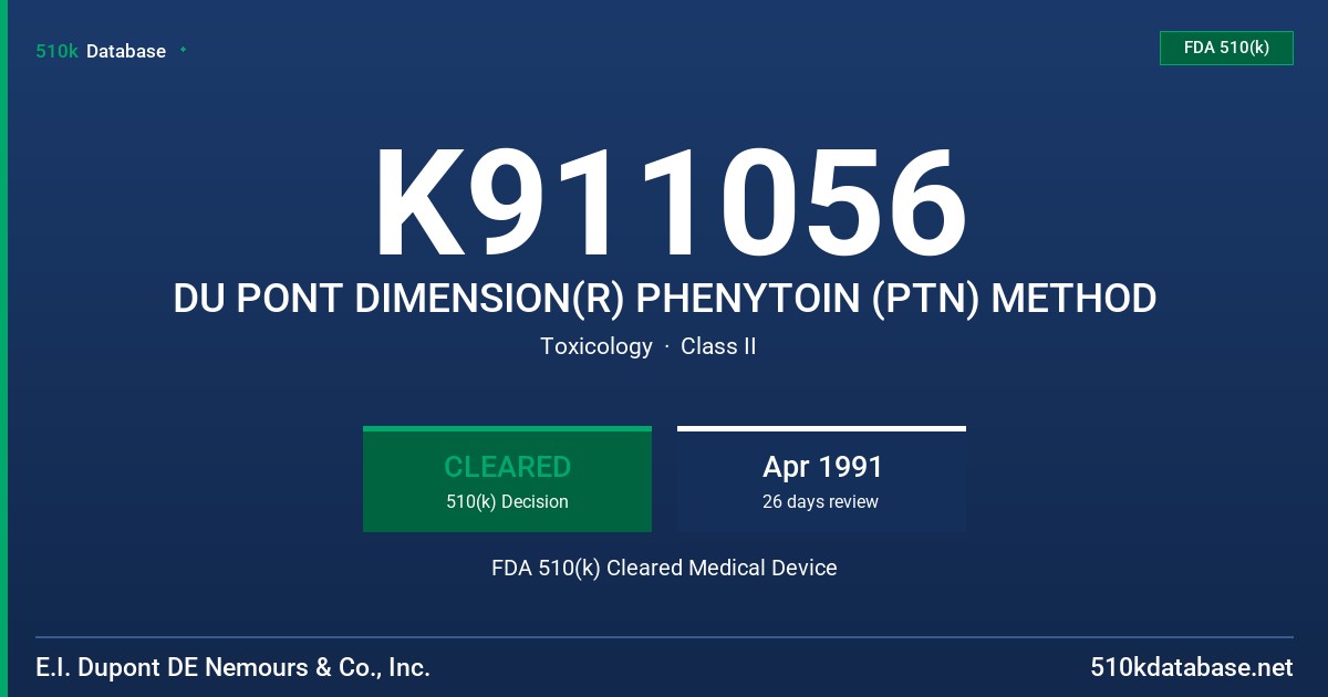 K911056 DU PONT DIMENSION(R) PHENYTOIN (PTN) METHOD FDA 510(k) Cleared Medical Device
