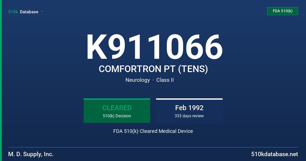 K911066 COMFORTRON PT (TENS) FDA 510(k) Cleared Medical Device