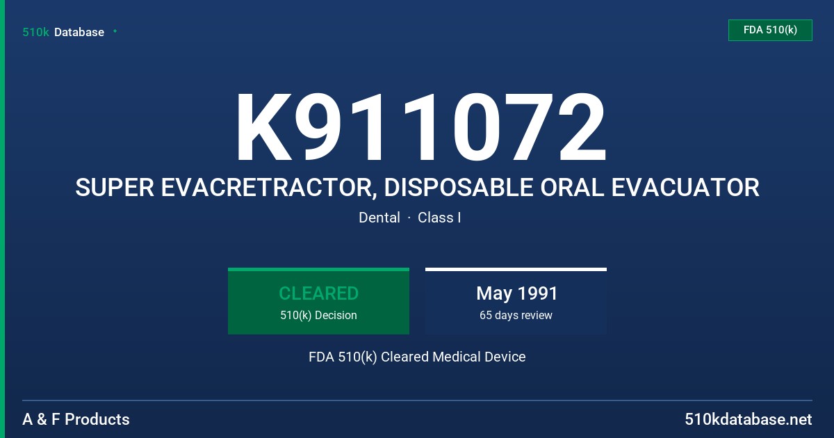 K911072 SUPER EVACRETRACTOR, DISPOSABLE ORAL EVACUATOR FDA 510(k) Cleared Medical Device