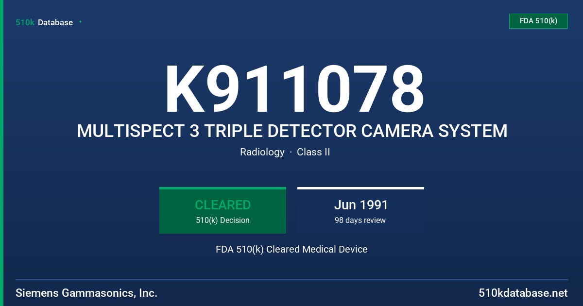 K911078 MULTISPECT 3 TRIPLE DETECTOR CAMERA SYSTEM FDA 510(k) Cleared Medical Device