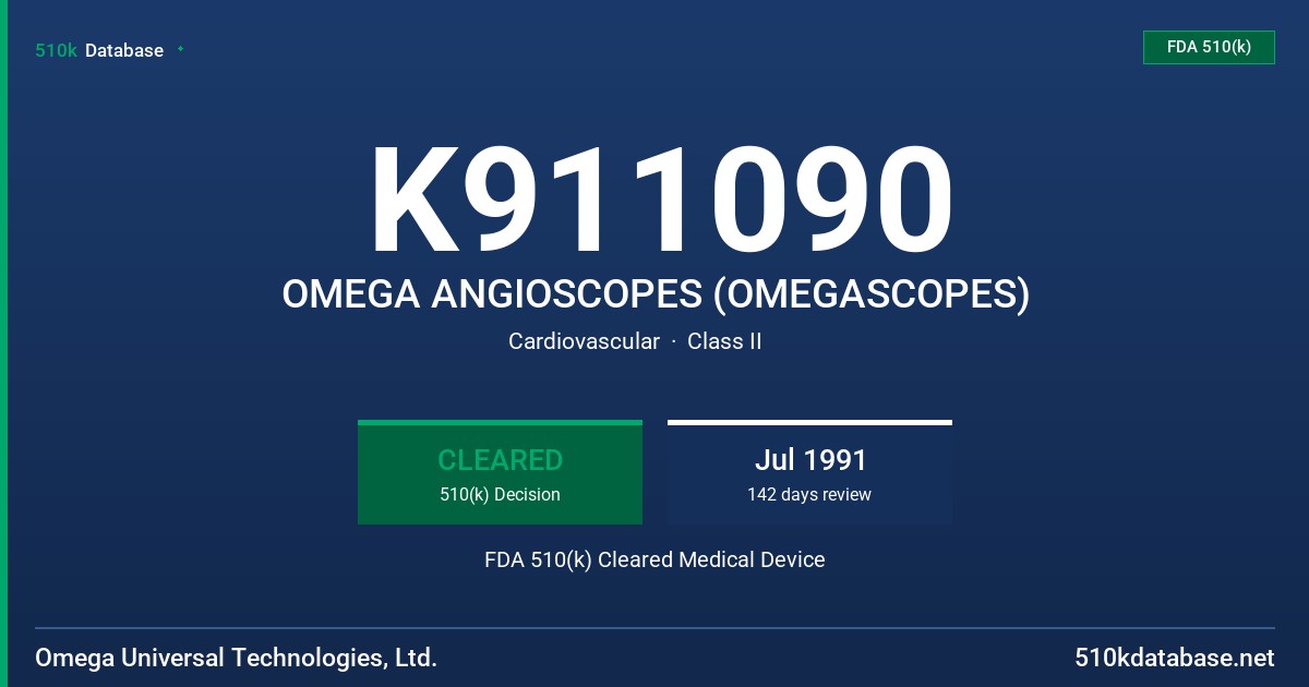 K911090 OMEGA ANGIOSCOPES (OMEGASCOPES) FDA 510(k) Cleared Medical Device
