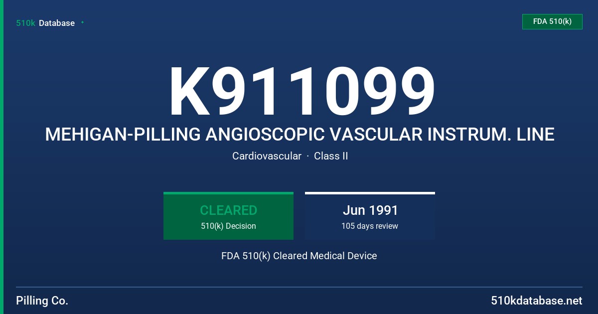 K911099 MEHIGAN-PILLING ANGIOSCOPIC VASCULAR INSTRUM. LINE FDA 510(k) Cleared Medical Device