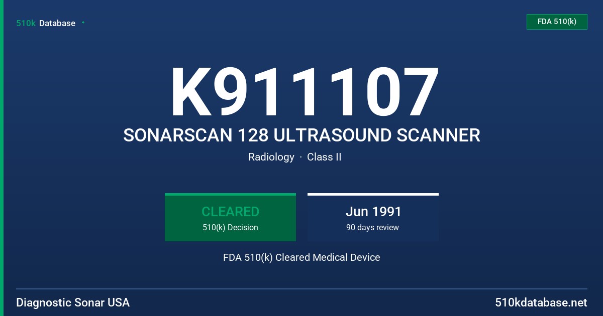 K911107 SONARSCAN 128 ULTRASOUND SCANNER FDA 510(k) Cleared Medical Device
