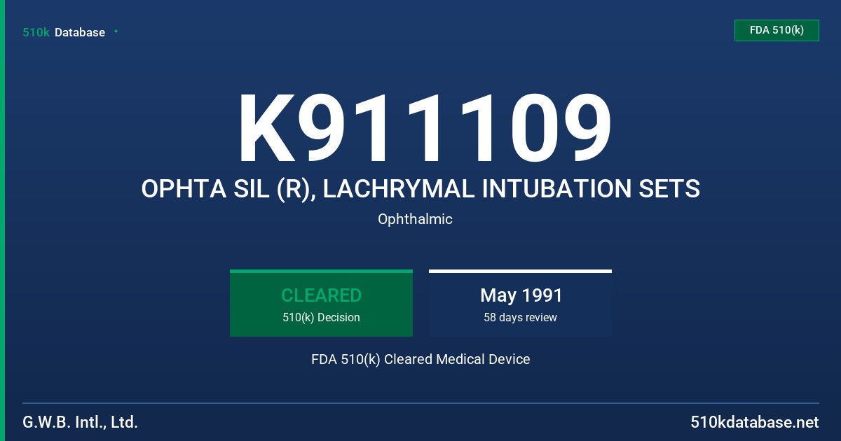 K911109 OPHTA SIL (R), LACHRYMAL INTUBATION SETS FDA 510(k) Cleared Medical Device