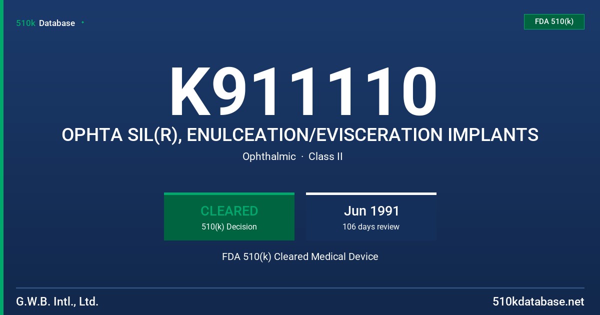 K911110 OPHTA SIL(R), ENULCEATION/EVISCERATION IMPLANTS FDA 510(k) Cleared Medical Device