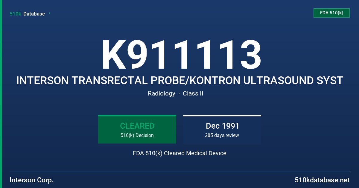 K911113 INTERSON TRANSRECTAL PROBE/KONTRON ULTRASOUND SYST FDA 510(k) Cleared Medical Device