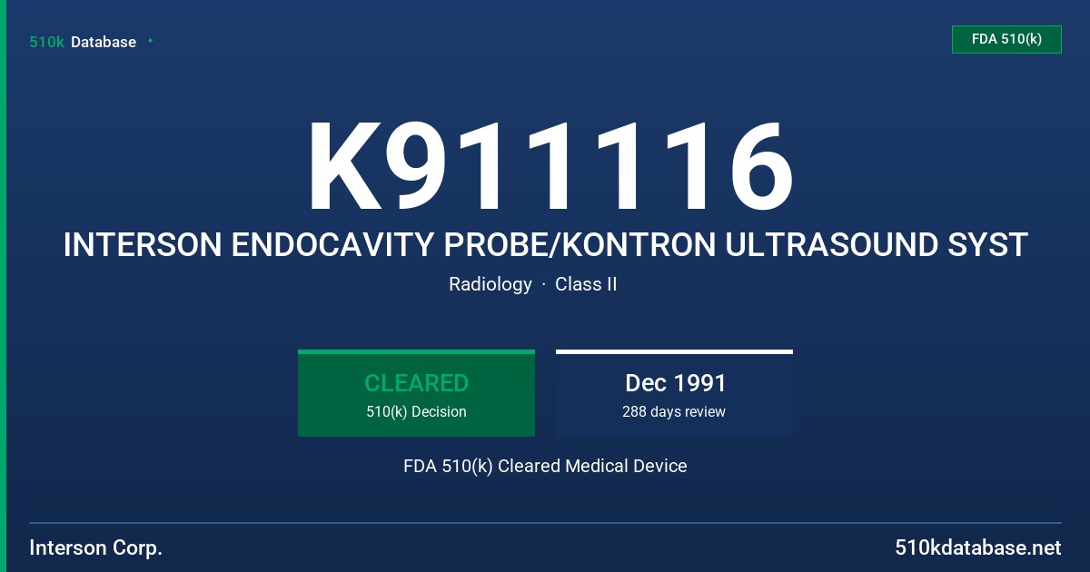 K911116 INTERSON ENDOCAVITY PROBE/KONTRON ULTRASOUND SYST FDA 510(k) Cleared Medical Device