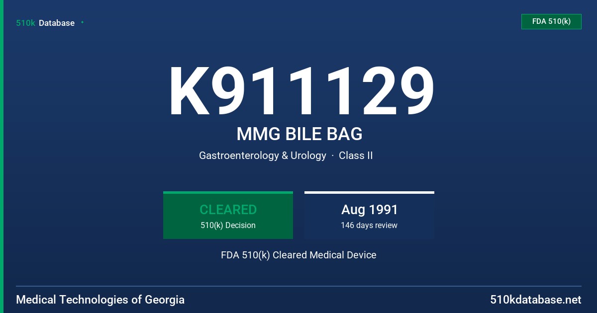 K911129 MMG BILE BAG FDA 510(k) Cleared Medical Device