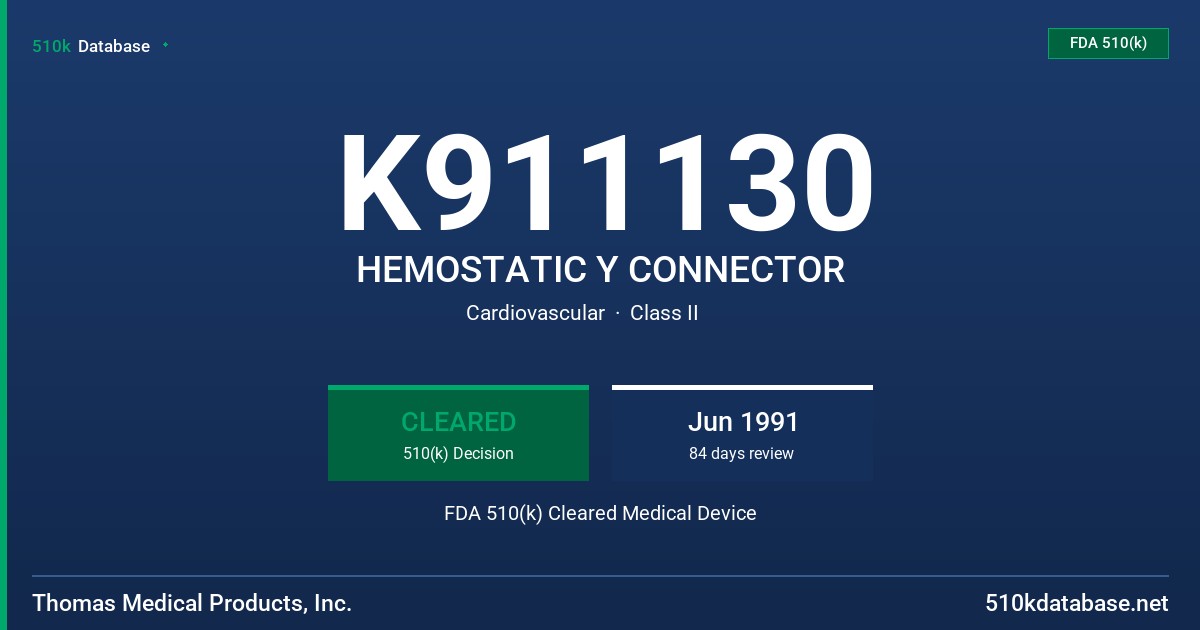K911130 HEMOSTATIC Y CONNECTOR FDA 510(k) Cleared Medical Device