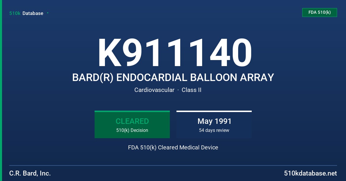 K911140 BARD(R) ENDOCARDIAL BALLOON ARRAY FDA 510(k) Cleared Medical Device