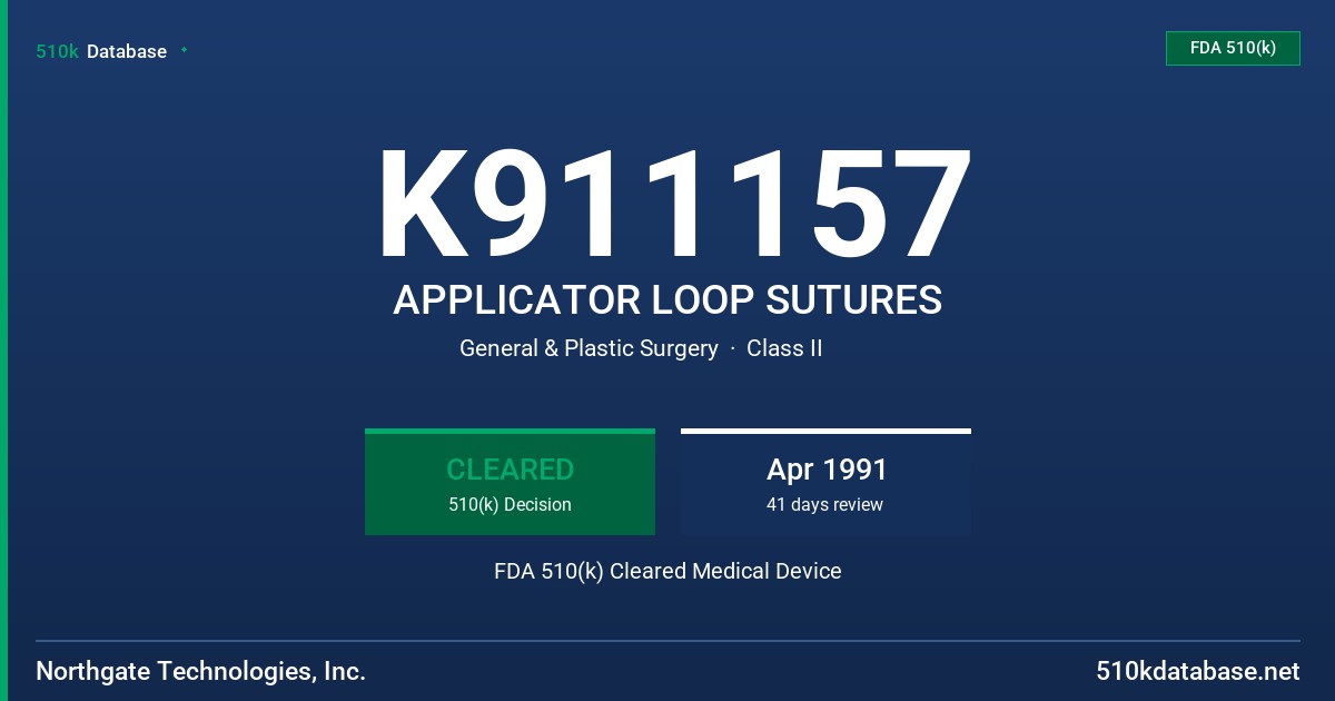 K911157 APPLICATOR LOOP SUTURES FDA 510(k) Cleared Medical Device