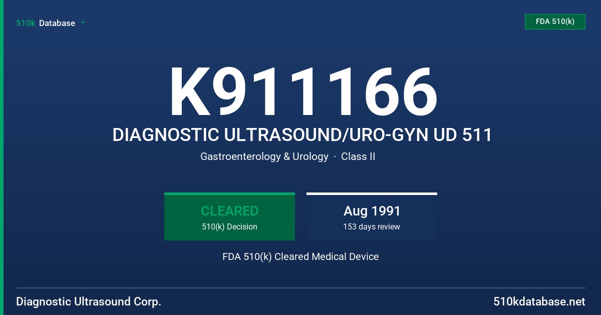 K911166 DIAGNOSTIC ULTRASOUND/URO-GYN UD 511 FDA 510(k) Cleared Medical Device