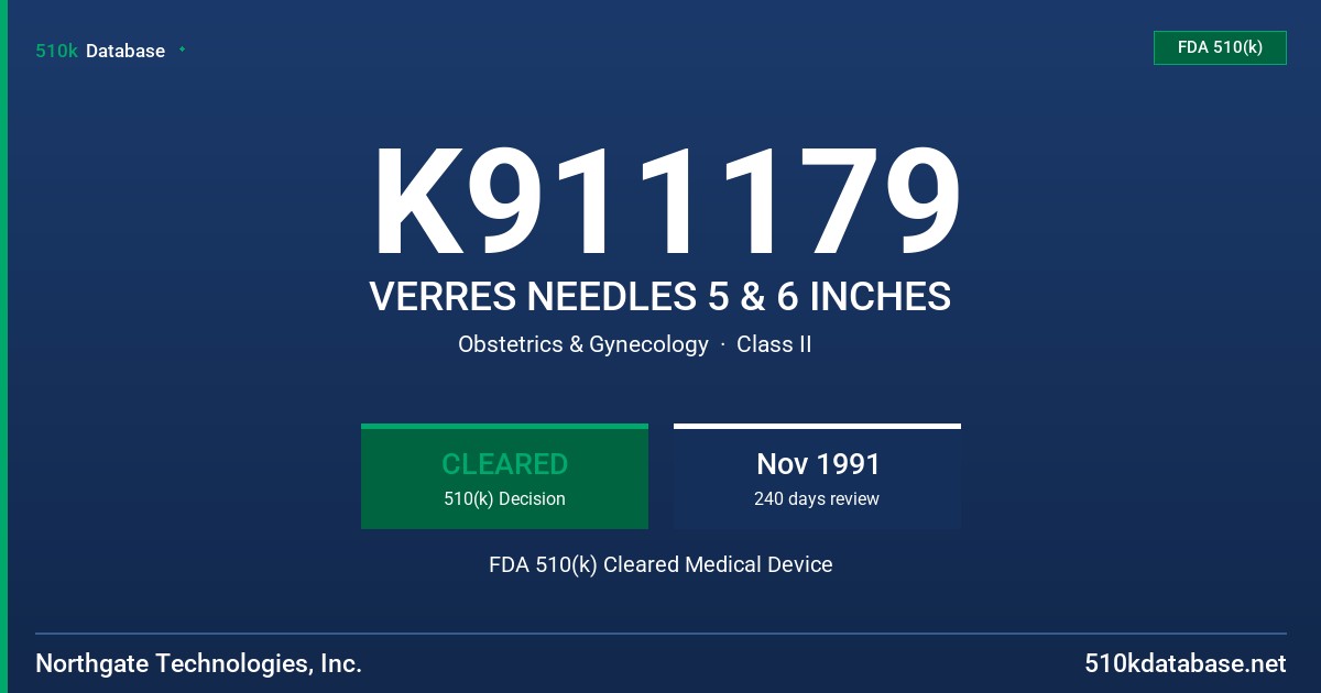 K911179 VERRES NEEDLES 5 & 6 INCHES FDA 510(k) Cleared Medical Device