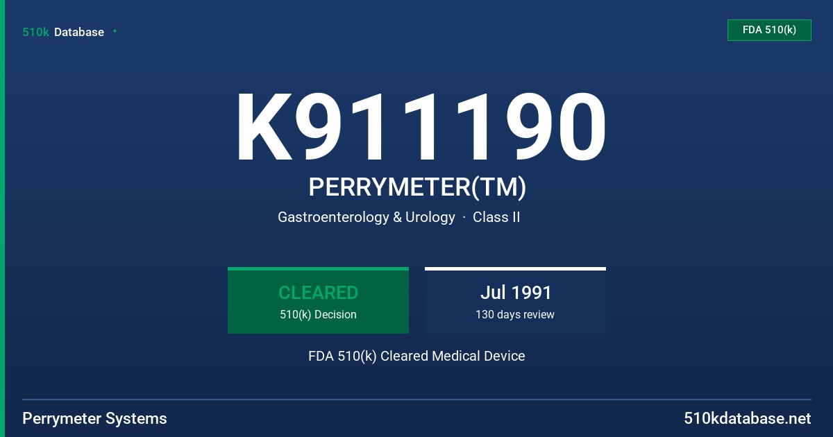 K911190 PERRYMETER(TM) FDA 510(k) Cleared Medical Device
