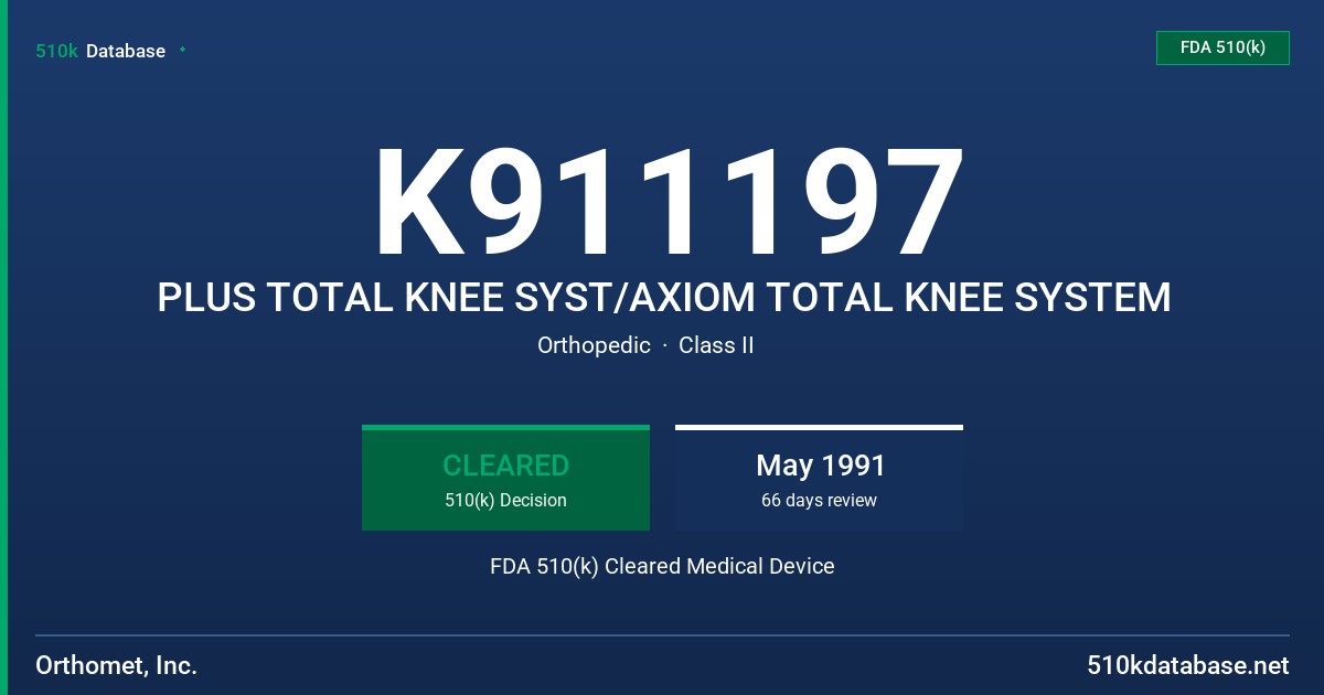 K911197 PLUS TOTAL KNEE SYST/AXIOM TOTAL KNEE SYSTEM FDA 510(k) Cleared Medical Device