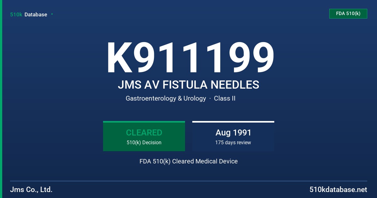 K911199 JMS AV FISTULA NEEDLES FDA 510(k) Cleared Medical Device