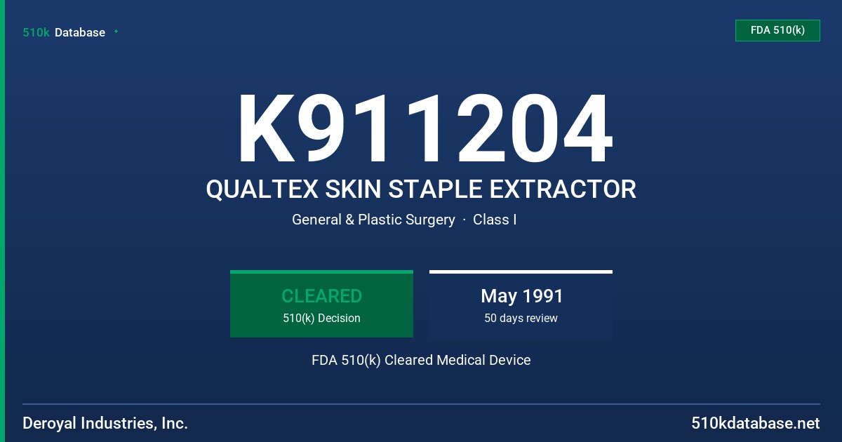 K911204 QUALTEX SKIN STAPLE EXTRACTOR FDA 510(k) Cleared Medical Device