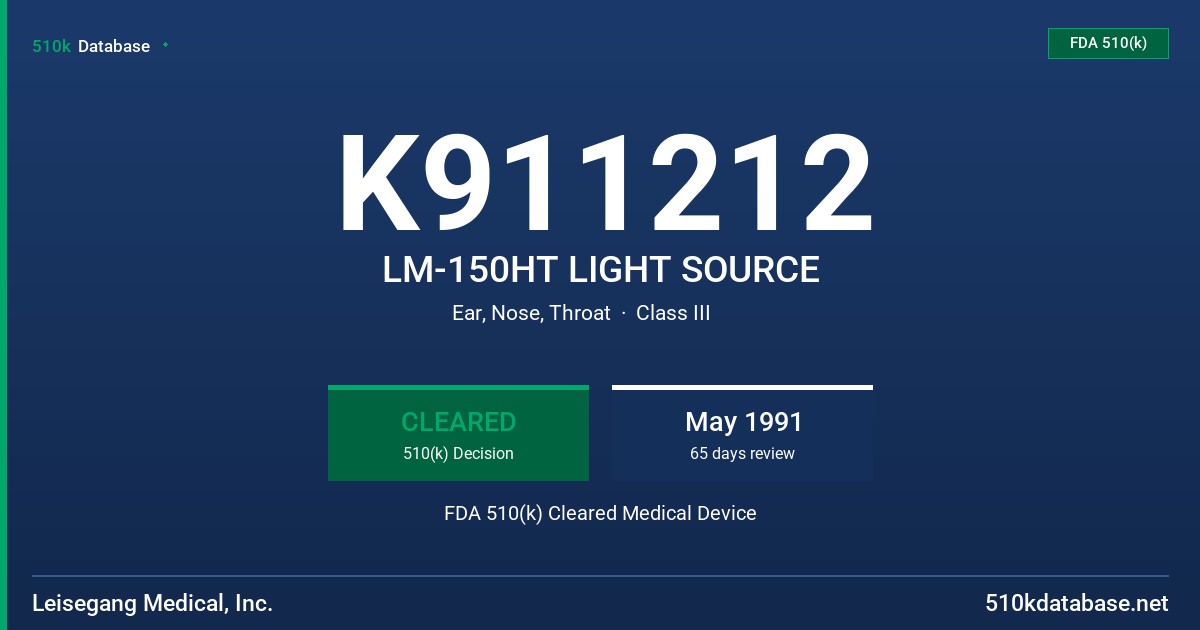 K911212 LM-150HT LIGHT SOURCE FDA 510(k) Cleared Medical Device