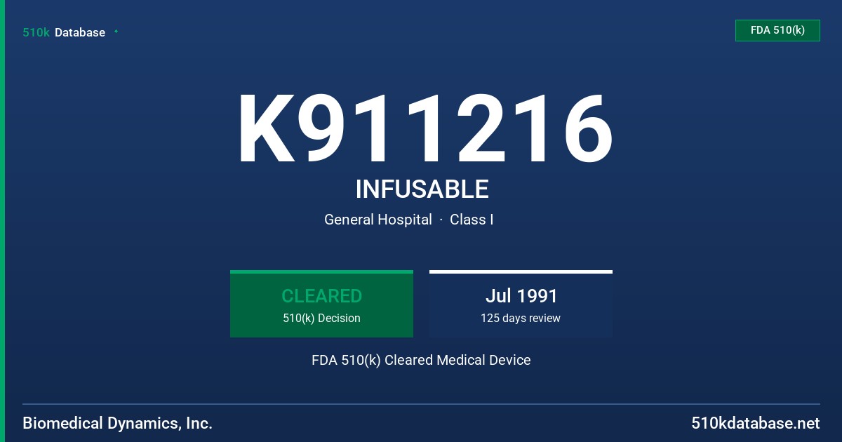 K911216 INFUSABLE FDA 510(k) Cleared Medical Device