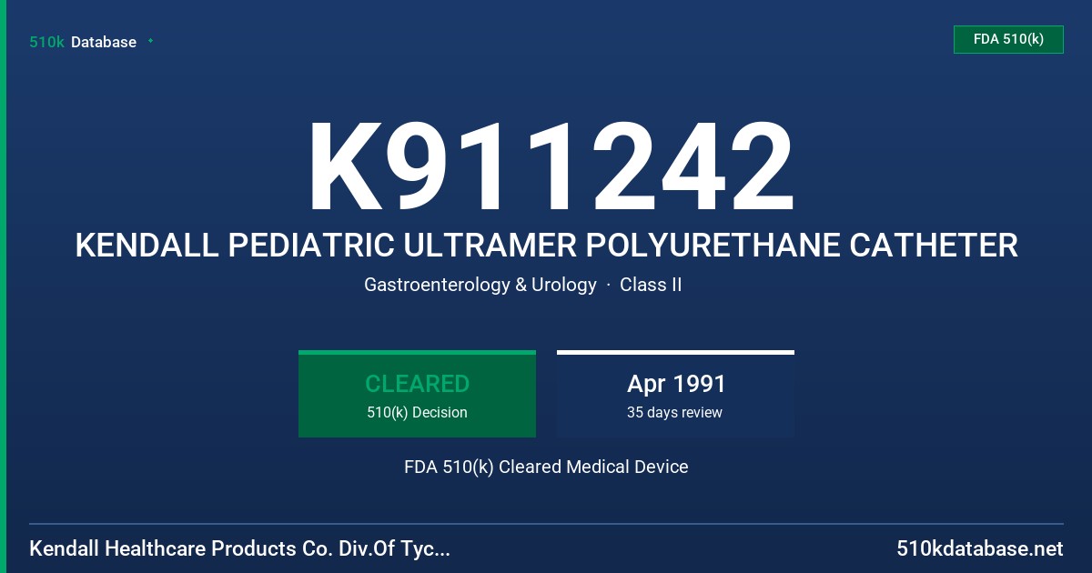 K911242 KENDALL PEDIATRIC ULTRAMER POLYURETHANE CATHETER FDA 510(k) Cleared Medical Device