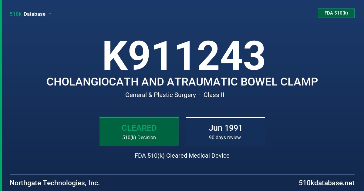 K911243 CHOLANGIOCATH AND ATRAUMATIC BOWEL CLAMP FDA 510(k) Cleared Medical Device