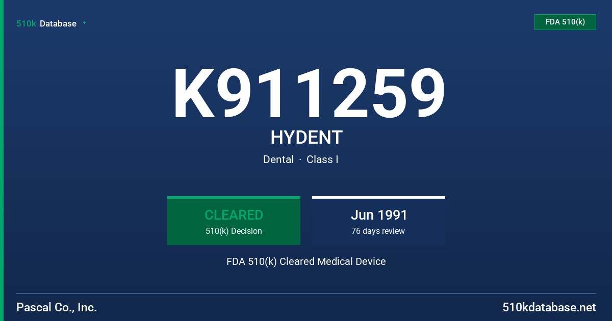 K911259 HYDENT FDA 510(k) Cleared Medical Device