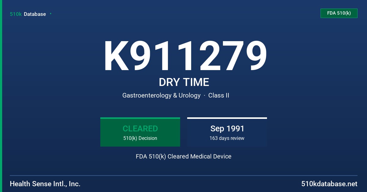 K911279 DRY TIME FDA 510(k) Cleared Medical Device