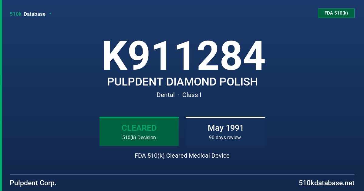 K911284 PULPDENT DIAMOND POLISH FDA 510(k) Cleared Medical Device