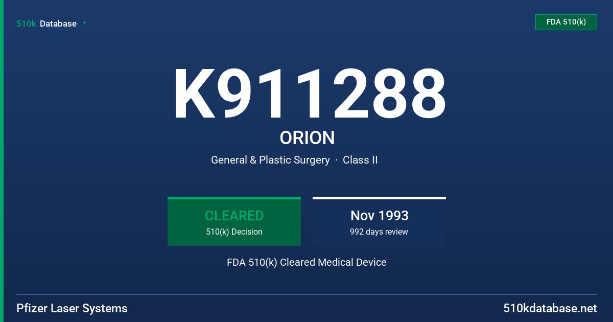 K911288 ORION FDA 510(k) Cleared Medical Device