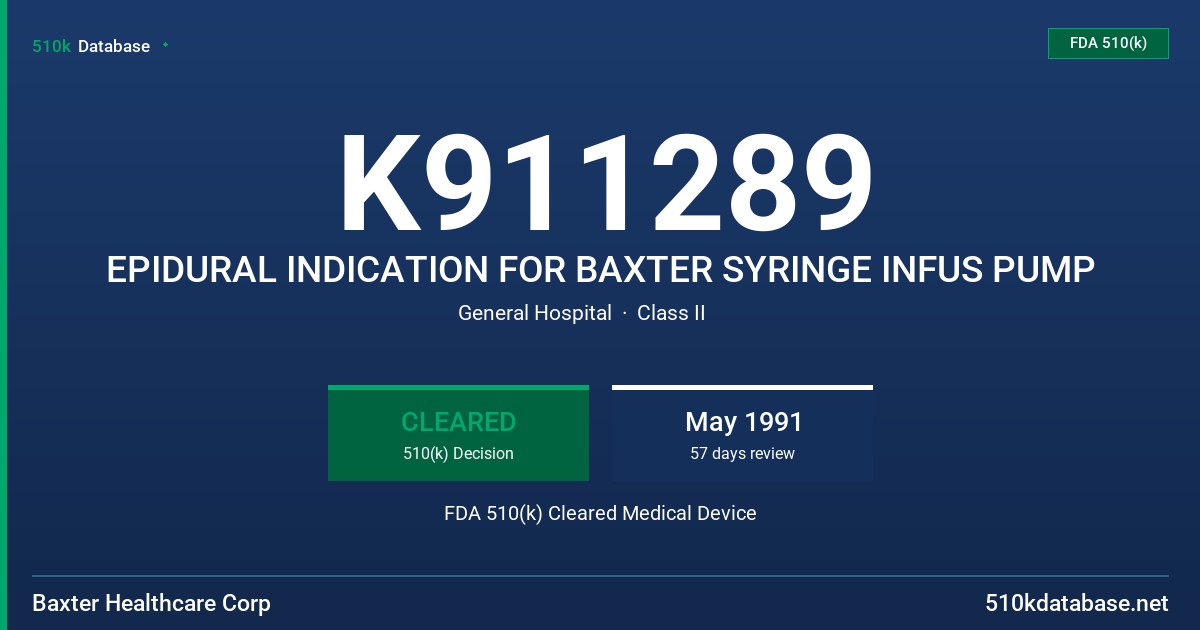K911289 EPIDURAL INDICATION FOR BAXTER SYRINGE INFUS PUMP FDA 510(k) Cleared Medical Device