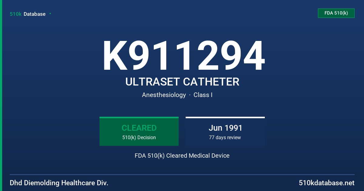 K911294 ULTRASET CATHETER FDA 510(k) Cleared Medical Device