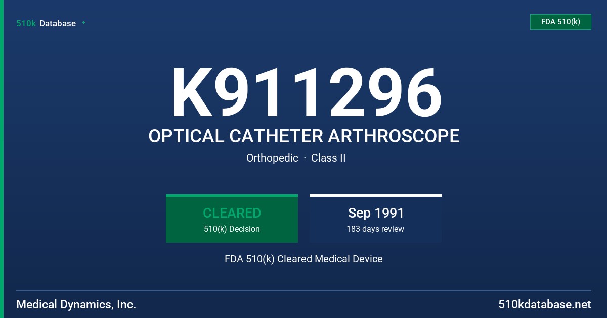 K911296 OPTICAL CATHETER ARTHROSCOPE FDA 510(k) Cleared Medical Device
