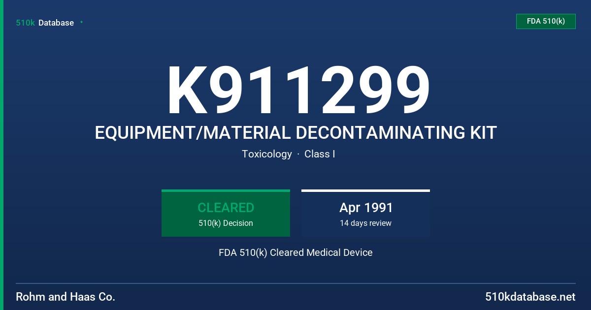 K911299 EQUIPMENT/MATERIAL DECONTAMINATING KIT FDA 510(k) Cleared Medical Device