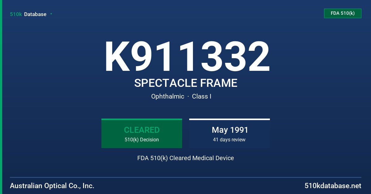 K911332 SPECTACLE FRAME FDA 510(k) Cleared Medical Device