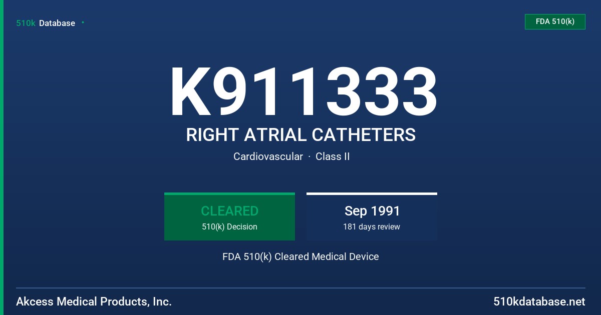K911333 RIGHT ATRIAL CATHETERS FDA 510(k) Cleared Medical Device