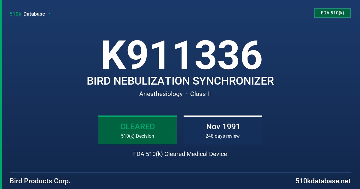 K911336 BIRD NEBULIZATION SYNCHRONIZER FDA 510(k) Cleared Medical Device