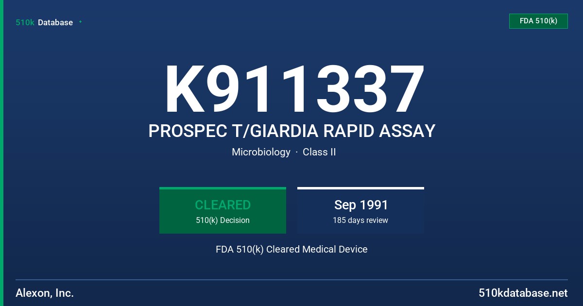 K911337 PROSPEC T/GIARDIA RAPID ASSAY FDA 510(k) Cleared Medical Device
