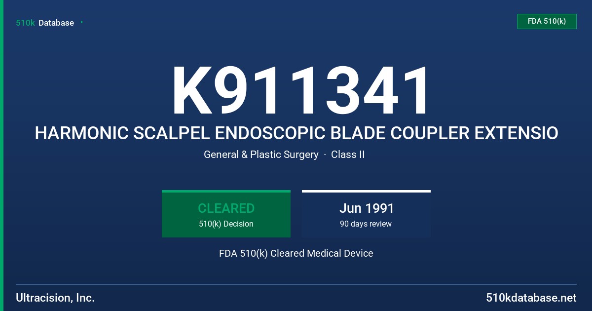 K911341 HARMONIC SCALPEL ENDOSCOPIC BLADE COUPLER EXTENSIO FDA 510(k) Cleared Medical Device