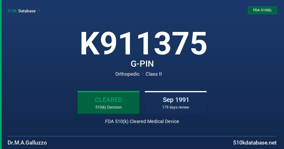 K911375 G-PIN FDA 510(k) Cleared Medical Device