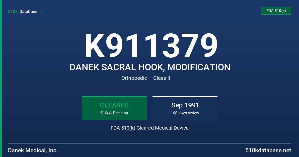 K911379 DANEK SACRAL HOOK, MODIFICATION FDA 510(k) Cleared Medical Device
