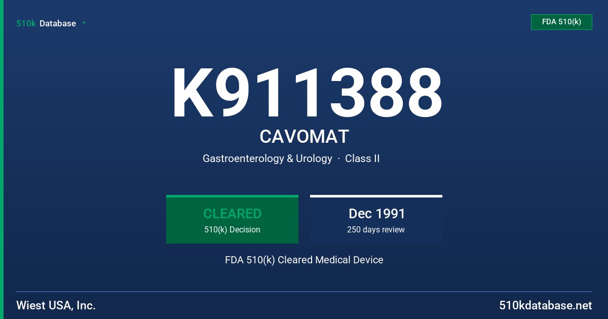 K911388 CAVOMAT FDA 510(k) Cleared Medical Device