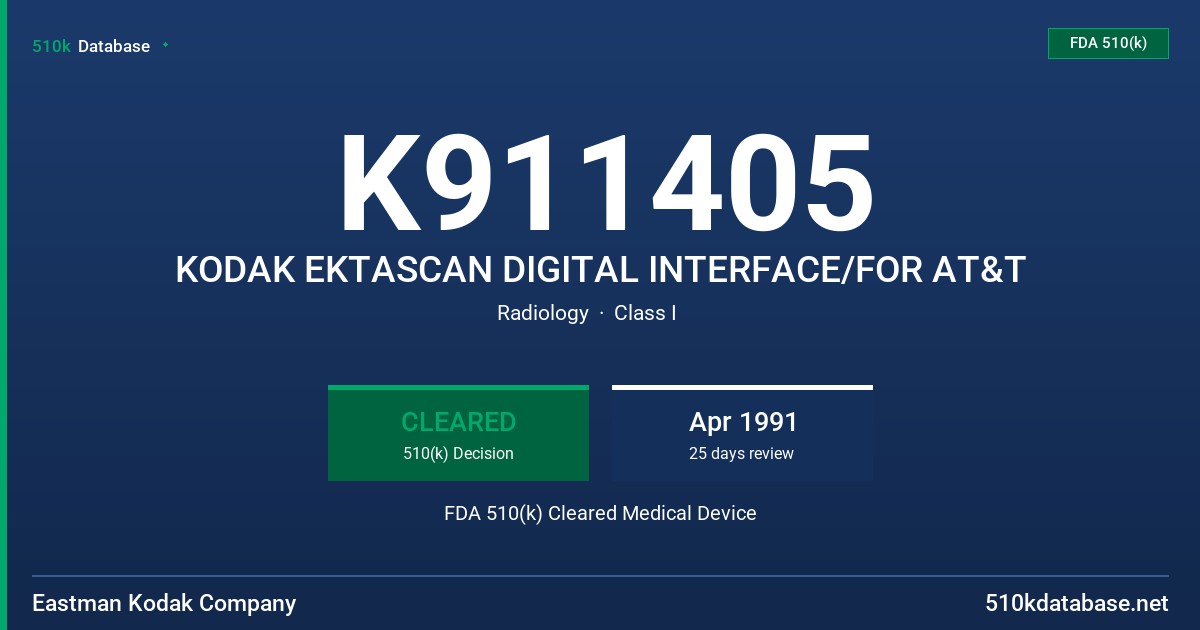 K911405 KODAK EKTASCAN DIGITAL INTERFACE/FOR AT&T FDA 510(k) Cleared Medical Device