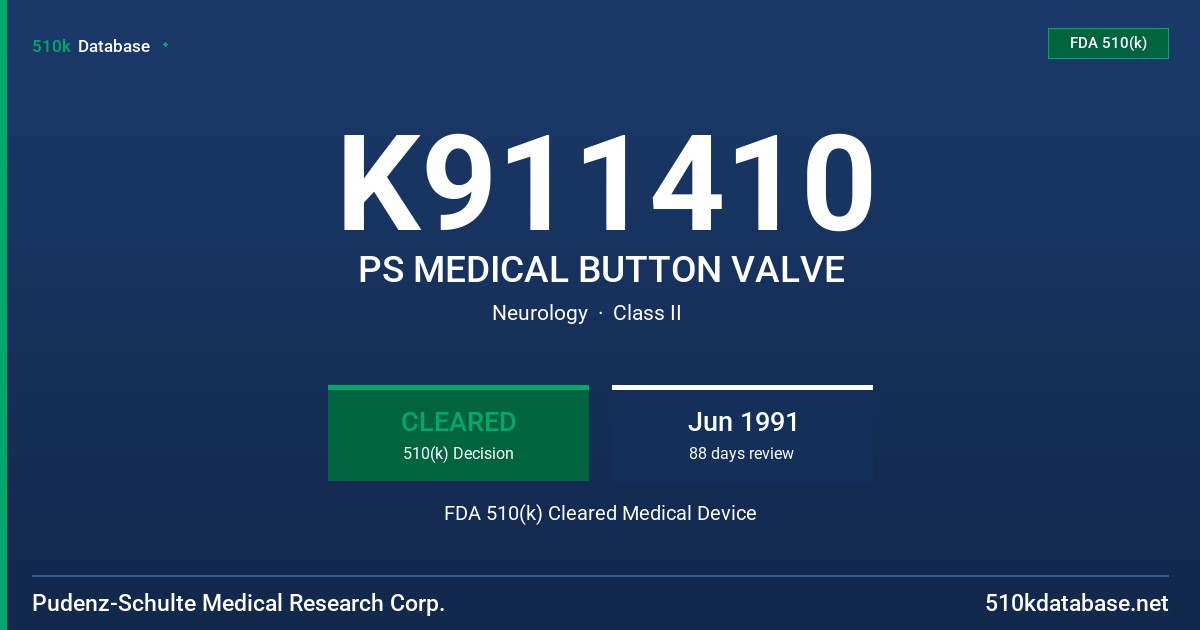 K911410 PS MEDICAL BUTTON VALVE FDA 510(k) Cleared Medical Device