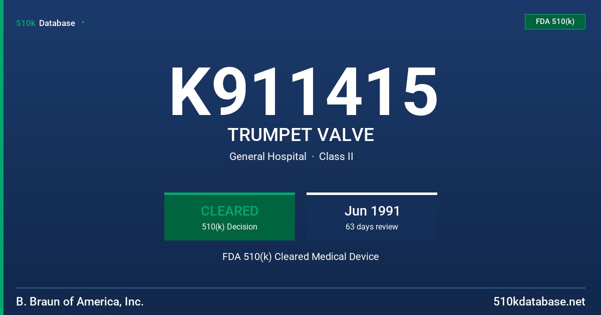 K911415 TRUMPET VALVE FDA 510(k) Cleared Medical Device