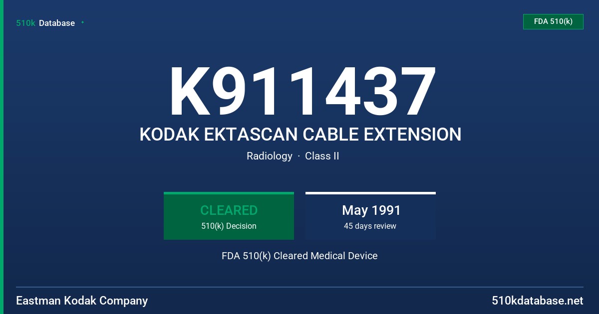 K911437 KODAK EKTASCAN CABLE EXTENSION FDA 510(k) Cleared Medical Device